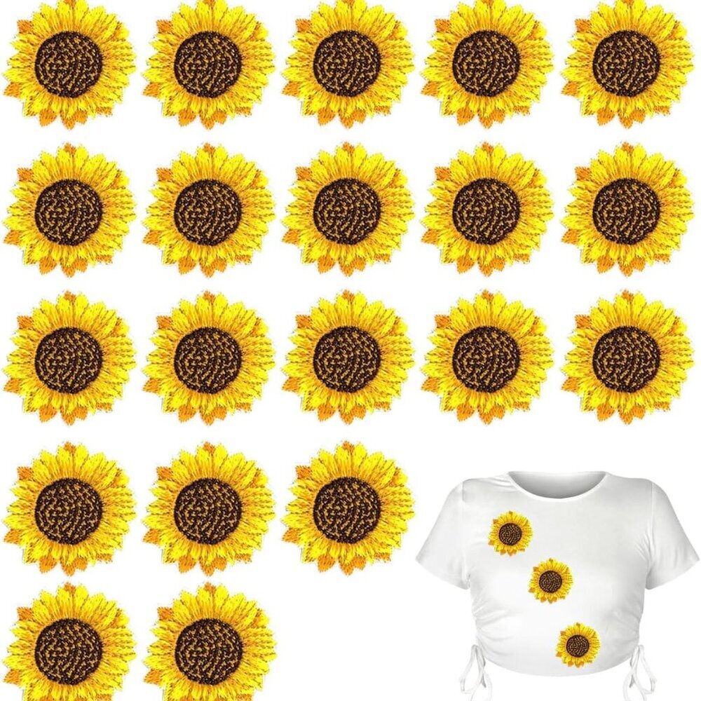20 PCS Sunflower Embroidery Patches Fashion Flowers Patch Iron and Sew On Appliq